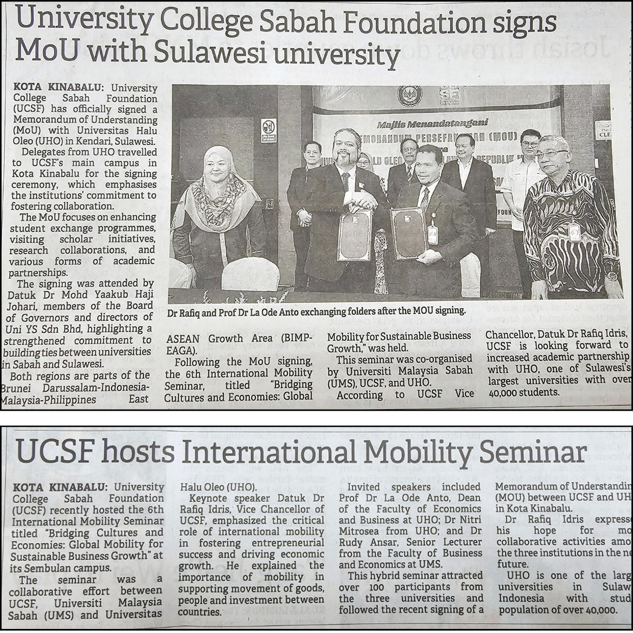 MoU antara Universitas Halu Oleo (UHO) dengan University College Sabah Foundation (UCSF)